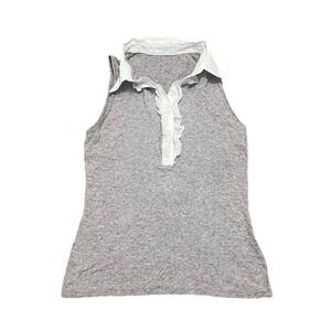 Anne Fontaine Sleeveless Collared Blouse Size 8 Size 40 Wool Blend Brown White